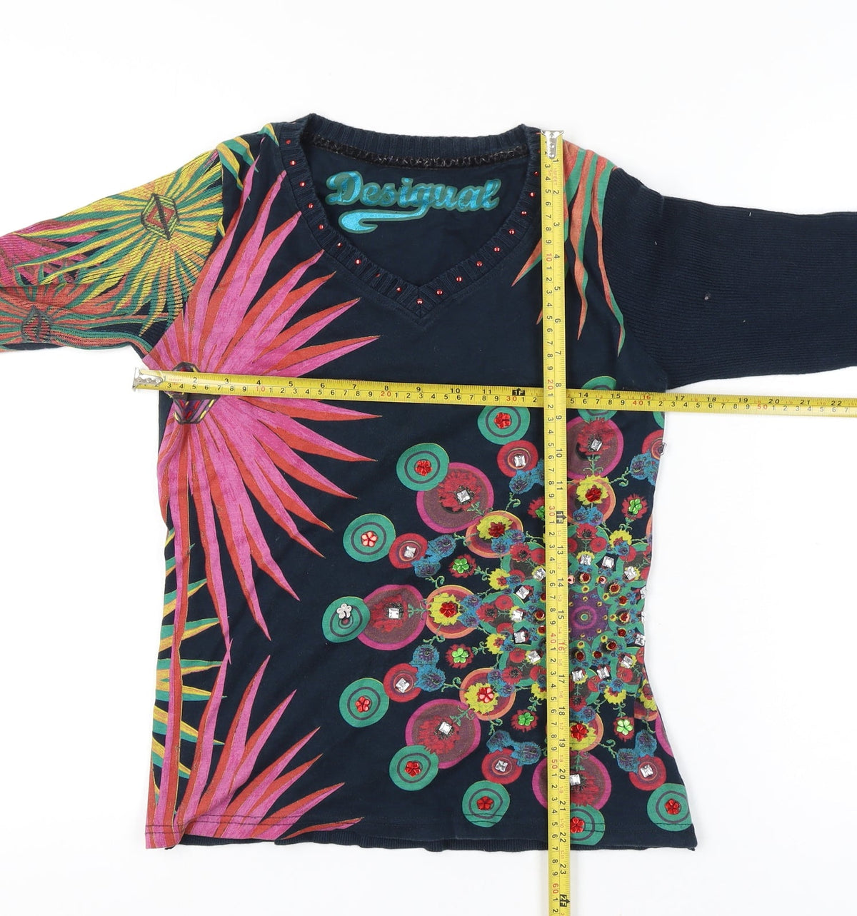Desigual Women Multicoloured 10-12 Floral V-Neck Long Sleeve Jersey Top