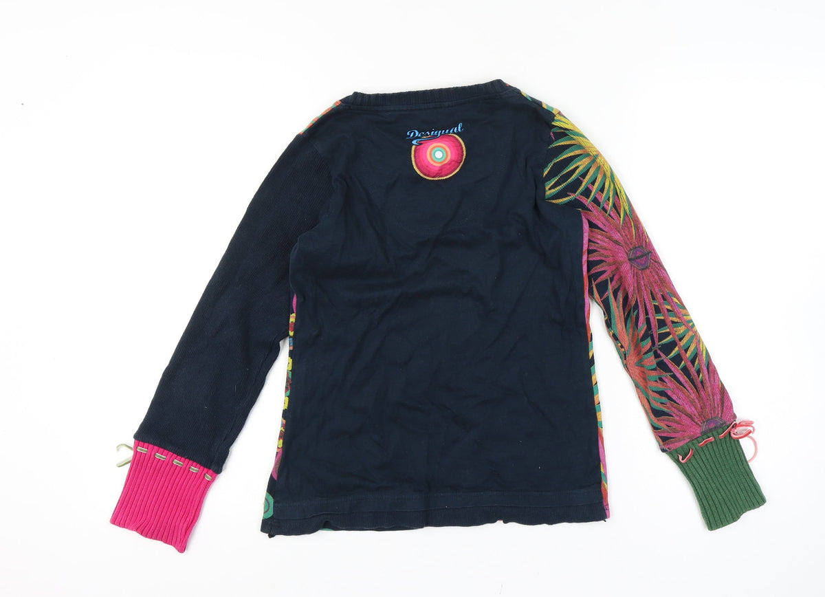 Desigual Women Multicoloured 10-12 Floral V-Neck Long Sleeve Jersey Top
