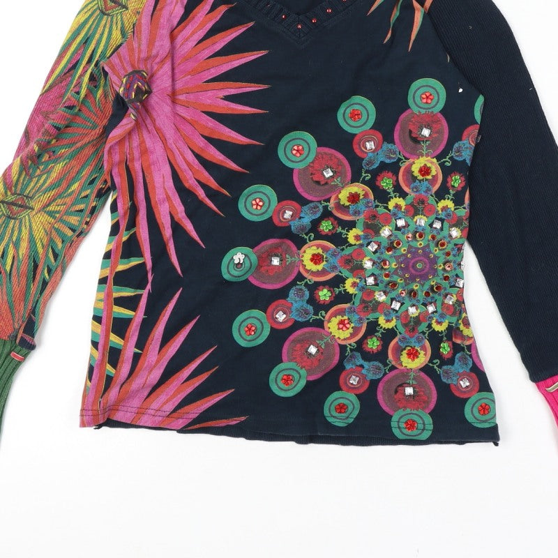 Desigual Women Multicoloured 10-12 Floral V-Neck Long Sleeve Jersey Top