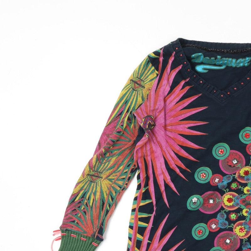 Desigual Women Multicoloured 10-12 Floral V-Neck Long Sleeve Jersey Top
