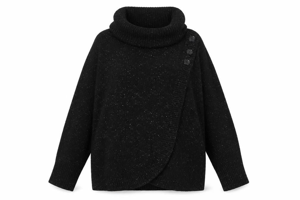 Cambridge Dry Goods Women’s Black UK 10 Cowl Neck Button Knit Jumper