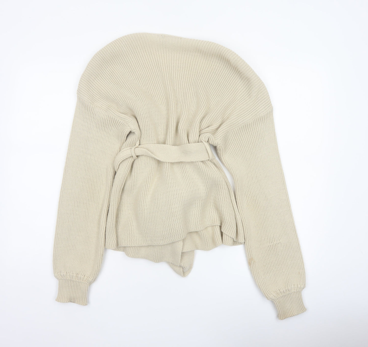 PrettyLittleThing Women Ivory UK 12 Belted Knit Wrap Cardigan