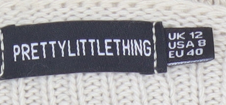 PrettyLittleThing Women Ivory UK 12 Belted Knit Wrap Cardigan