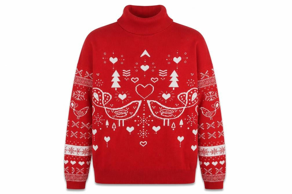 Next Women Red UK 14 Roll Neck Christmas Bird Heart Knit Jumper