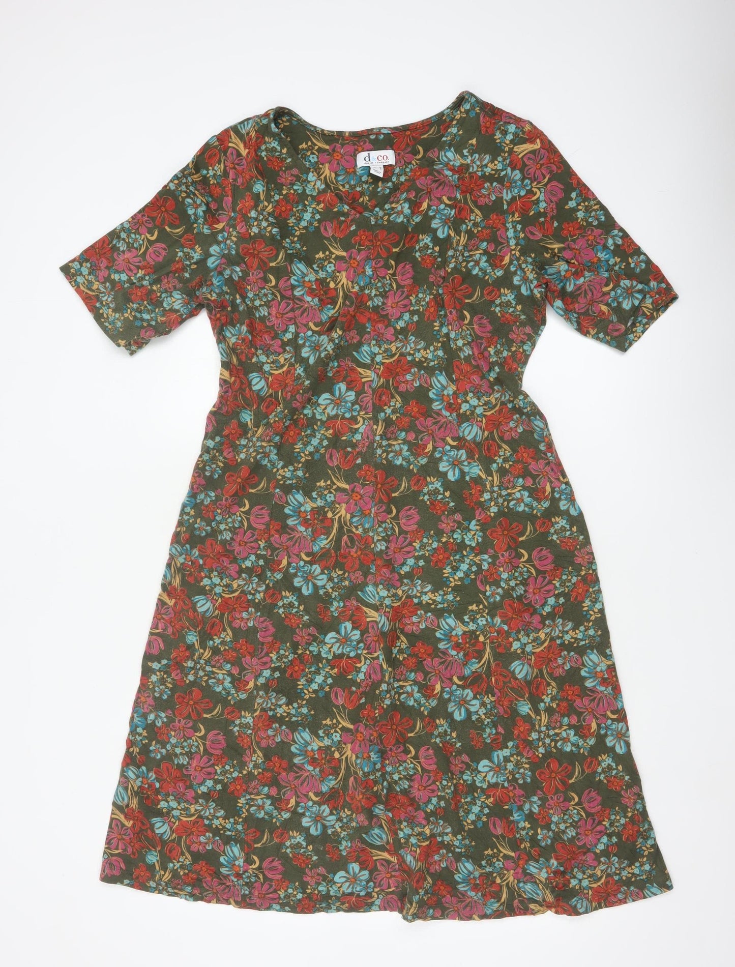 d&co. Women’s Multicoloured Floral Fit & Flare Dress UK L
