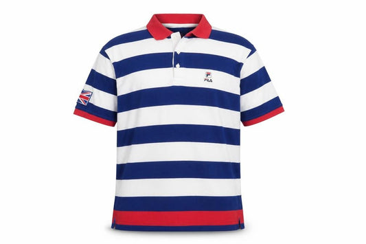 FILA Men’s L Blue White Red Striped Cotton Flag Logo Polo Shirt