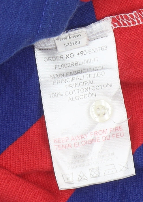 FILA Men’s L Blue White Red Striped Cotton Flag Logo Polo Shirt