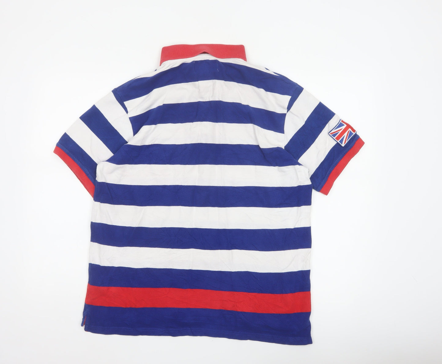 FILA Men’s L Blue White Red Striped Cotton Flag Logo Polo Shirt