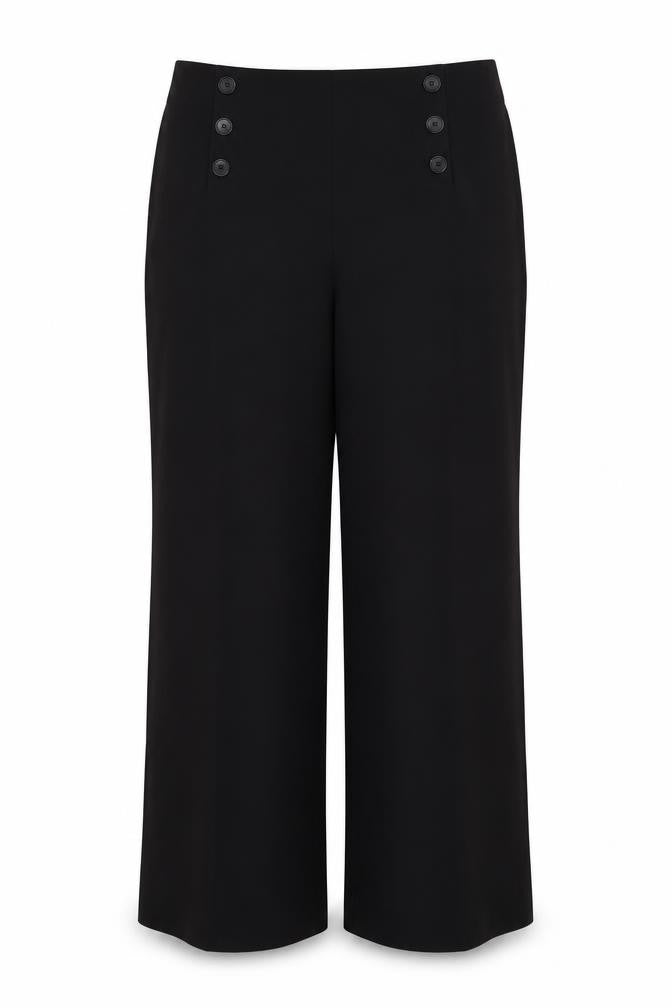Next Women Black Size 16 Tall Wide-Leg Button Dress Trousers