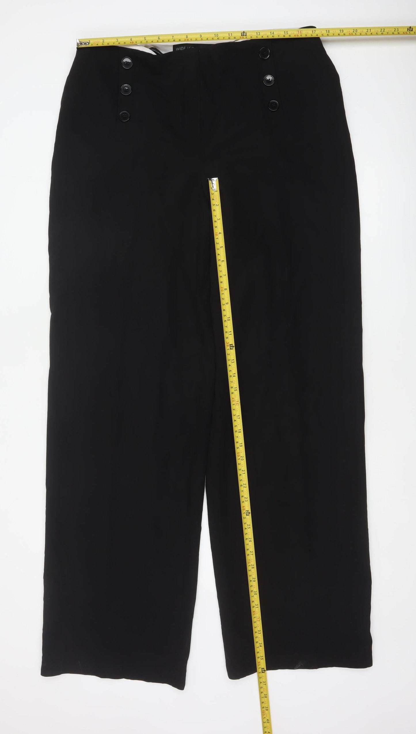 Next Women Black Size 16 Tall Wide-Leg Button Dress Trousers