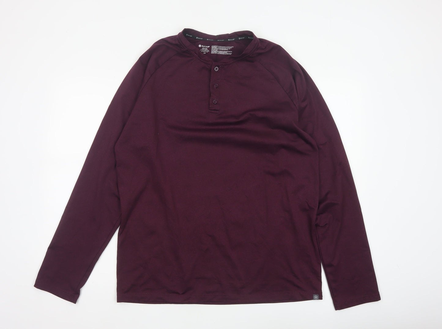 Gaiam Men Purple L Long Sleeve Henley Button-Up Active Top