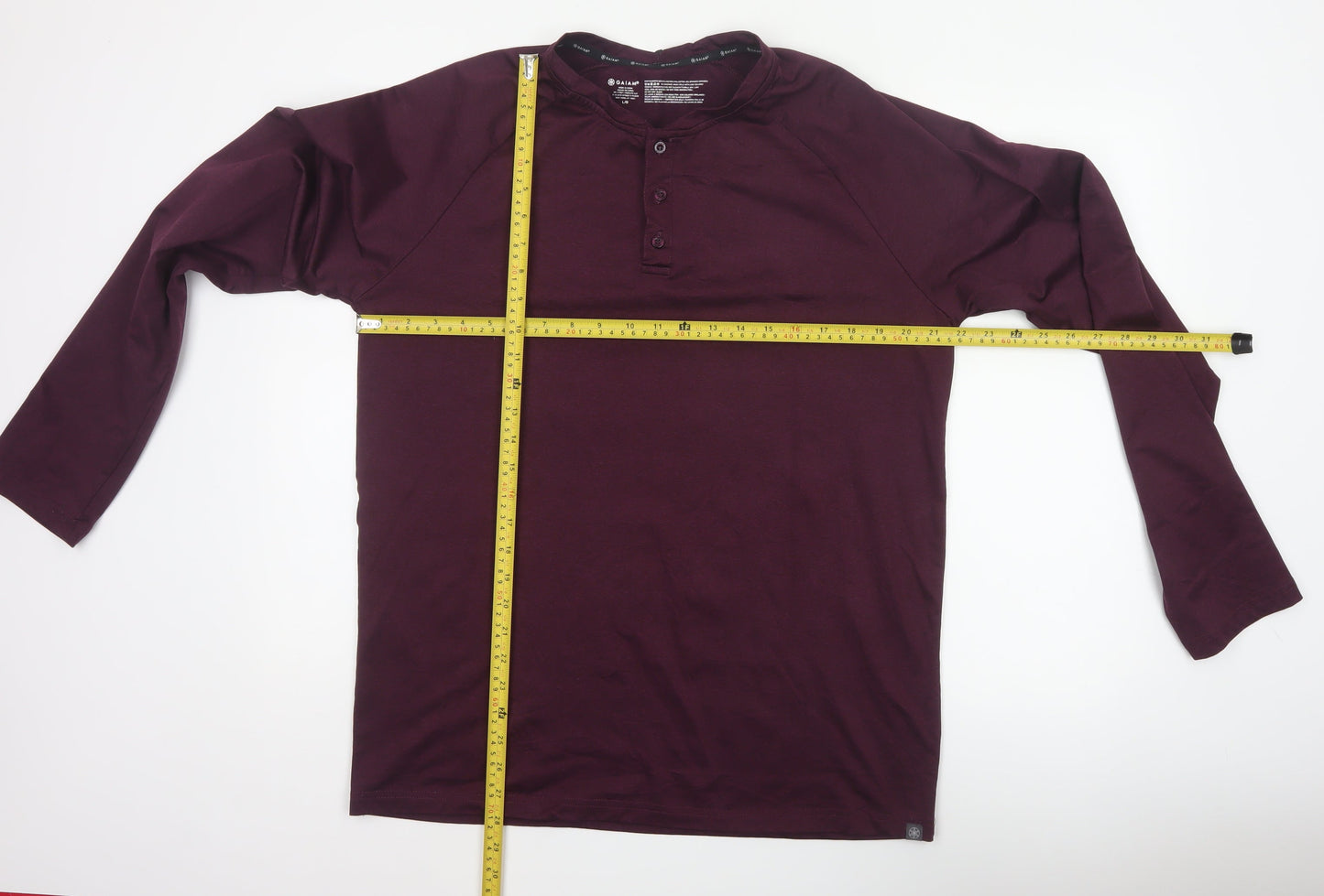 Gaiam Men Purple L Long Sleeve Henley Button-Up Active Top