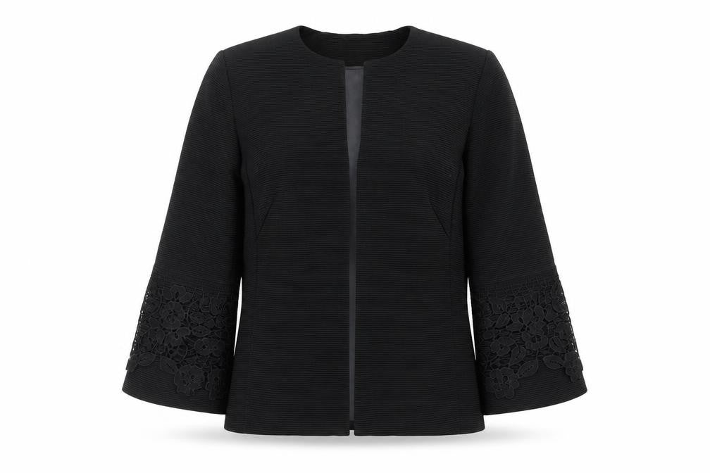 Hobbs Women Black UK 8 Floral Lace Cuff 3/4 Sleeve Blazer Jacket