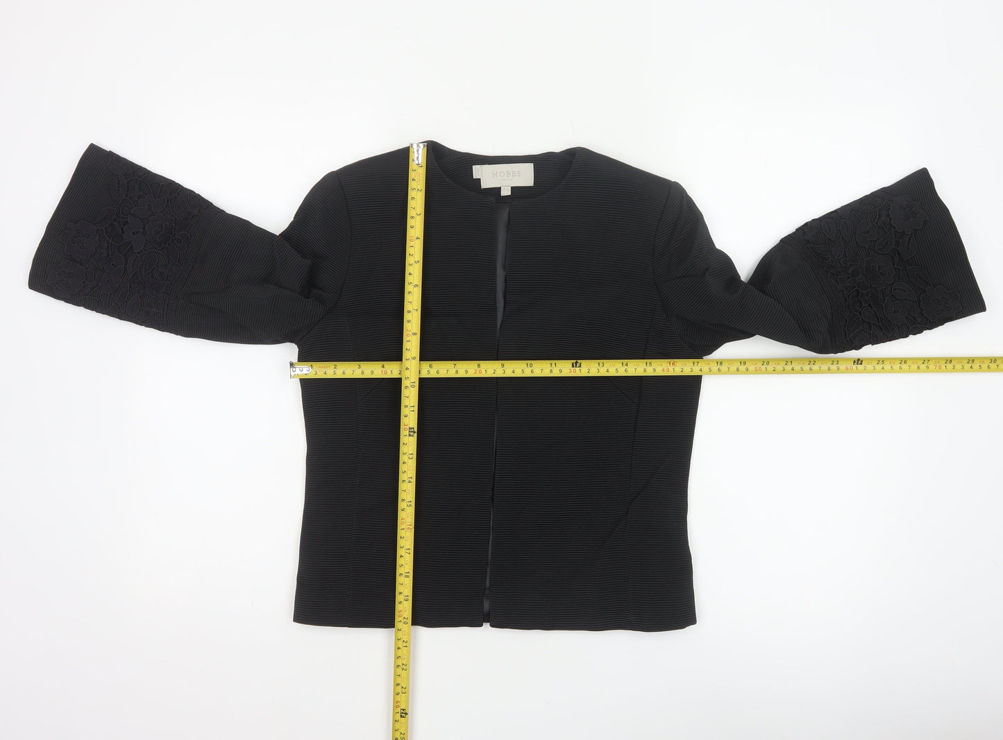 Hobbs Women Black UK 8 Floral Lace Cuff 3/4 Sleeve Blazer Jacket