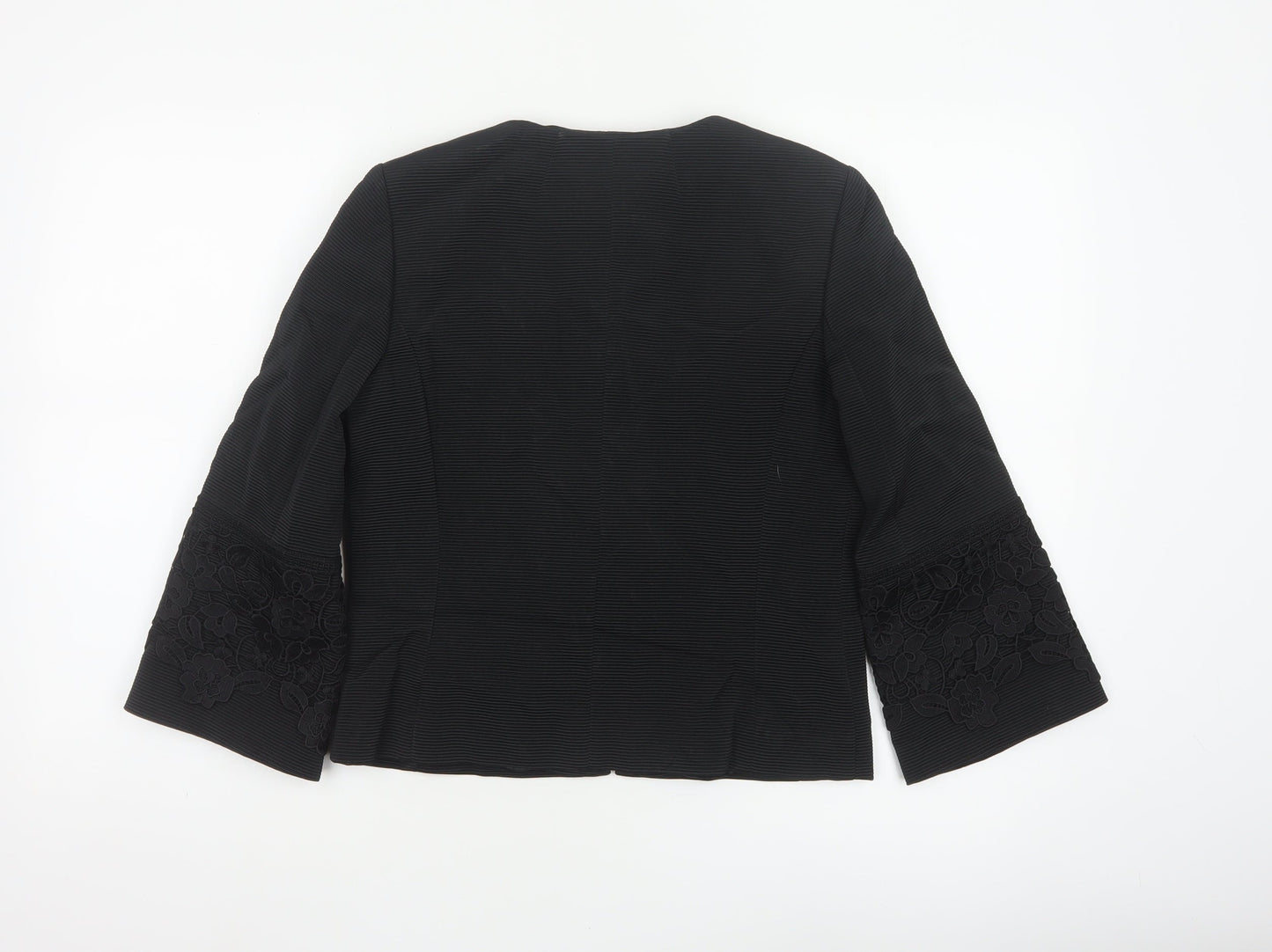 Hobbs Women Black UK 8 Floral Lace Cuff 3/4 Sleeve Blazer Jacket