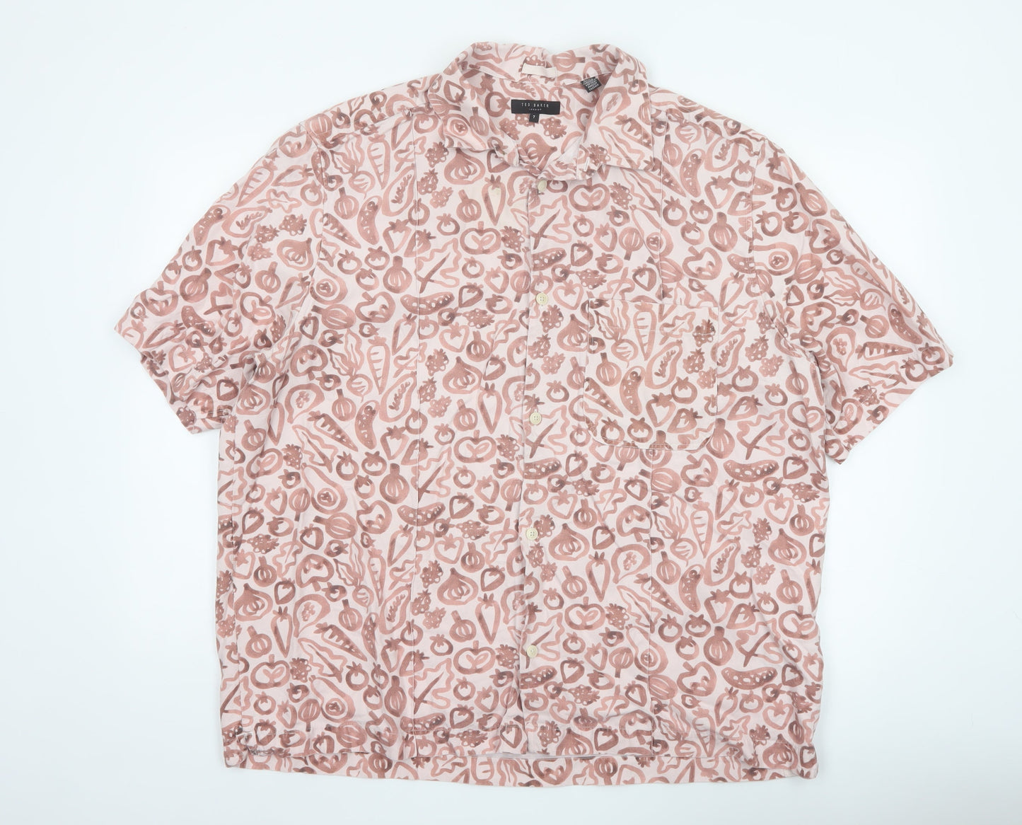 Ted Baker Men’s Pink 3XL Lyocell Linen Graphic Print Short Sleeve Shirt