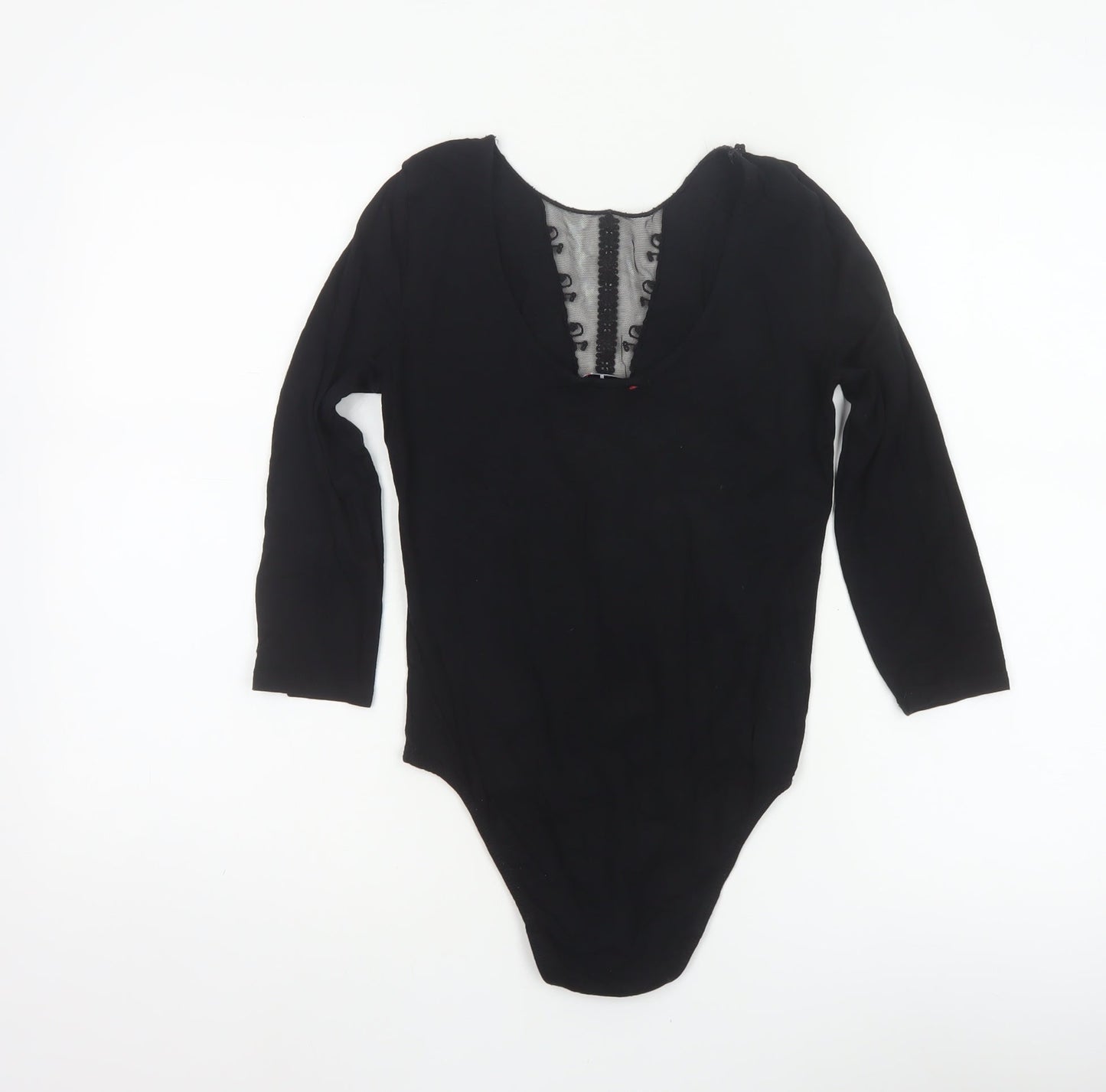 Jennifer Women's Black UK 8 Lace Mesh V-Neck Long Sleeve Bodysuit