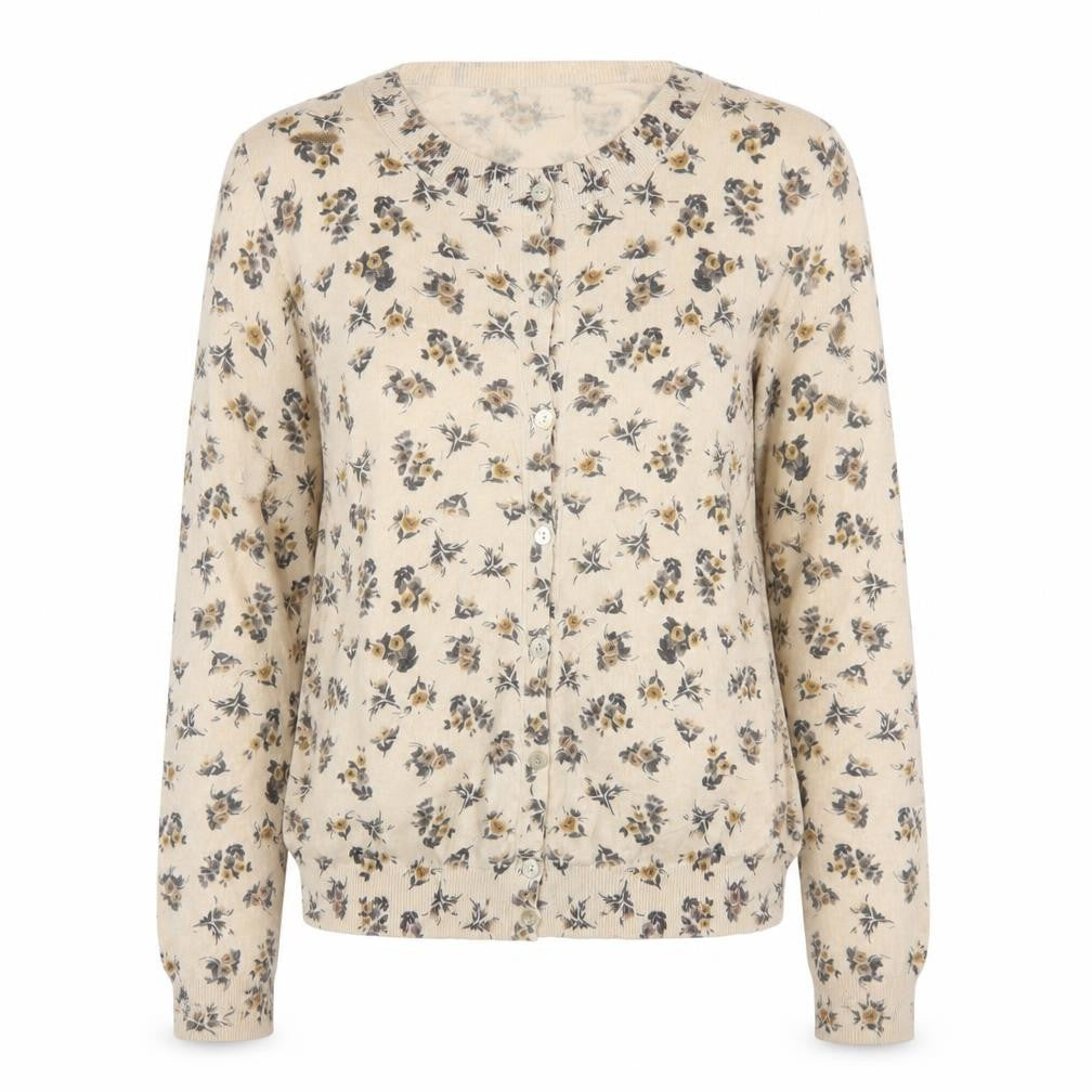Mango Suit Women Beige Floral Knit V-Neck Button Cardigan UK 12