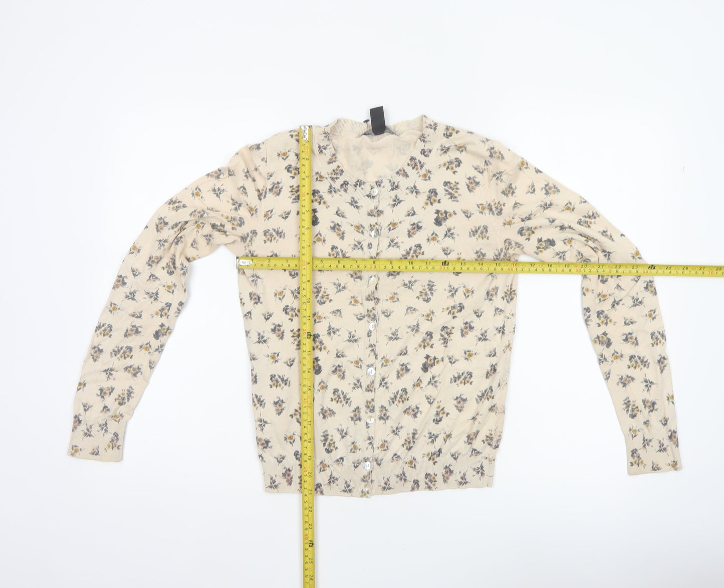 Mango Suit Women Beige Floral Knit V-Neck Button Cardigan UK 12