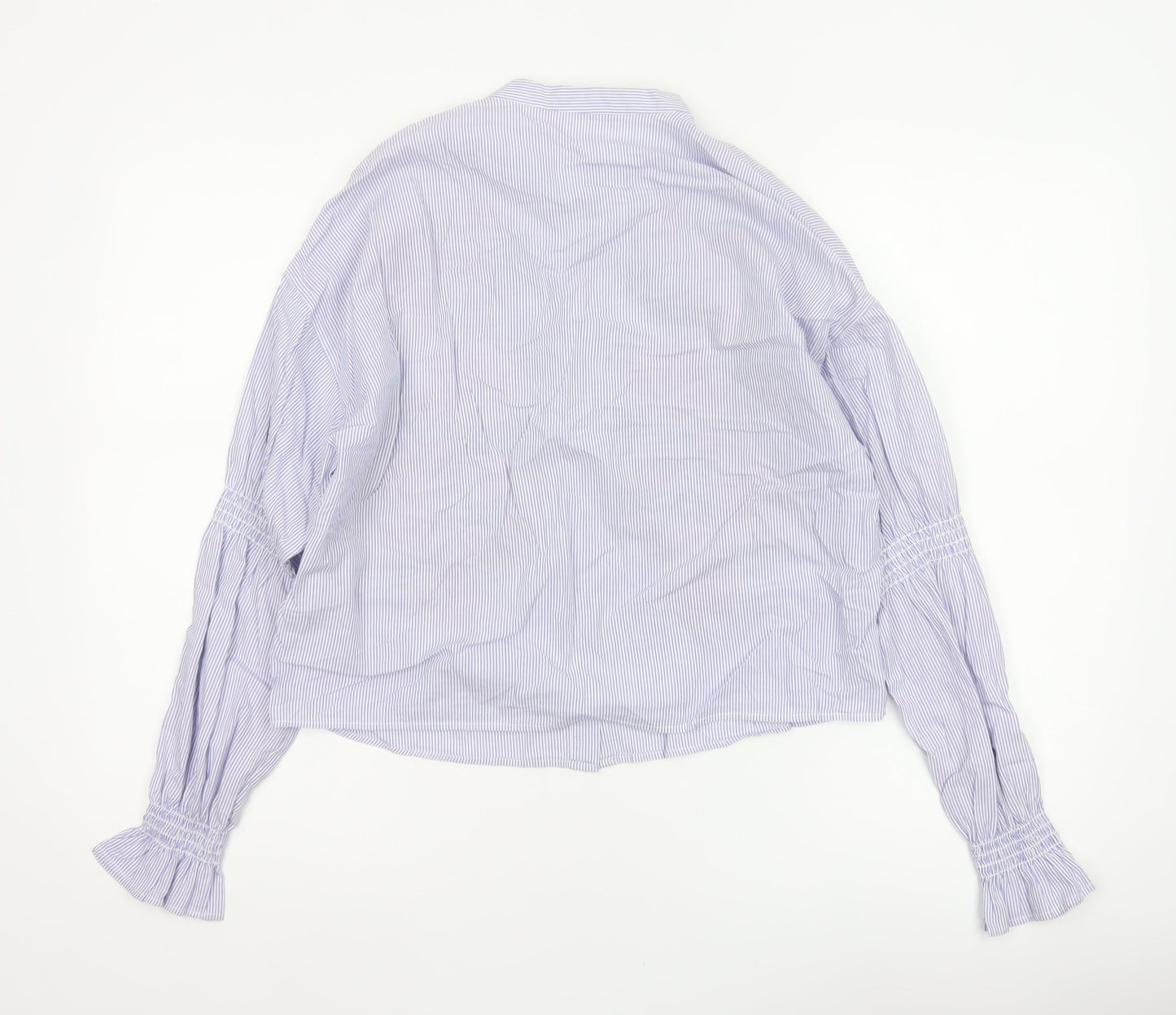 Zara Women Blue Stripe Floral Embroidered Button-Up Shirt XS