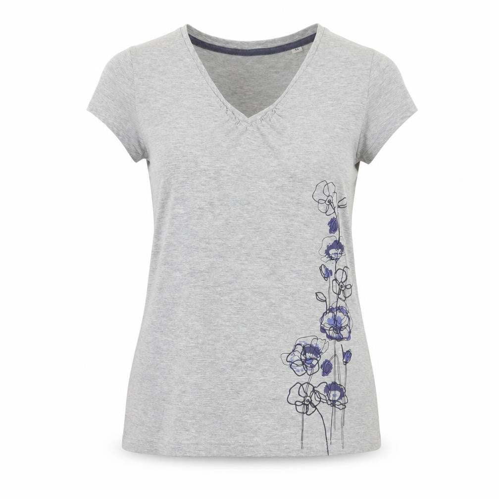 Peter Storm Women Grey Size 10 Floral V-Neck Cotton Jersey T-Shirt