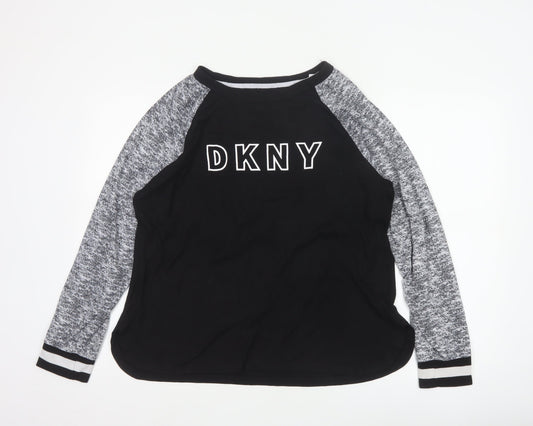 DKNY Women Black Grey L Jersey Raglan Long Sleeve T-Shirt