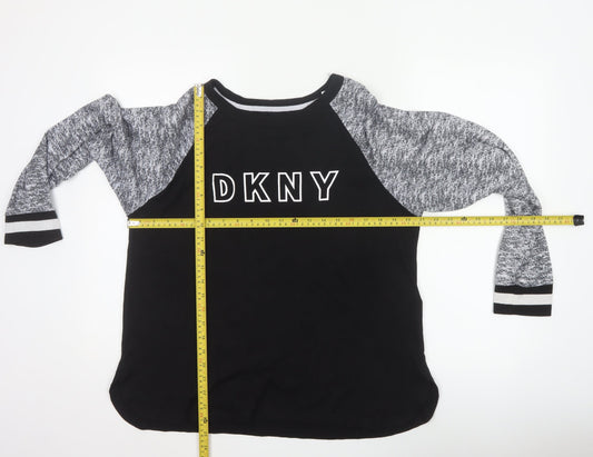 DKNY Women Black Grey L Jersey Raglan Long Sleeve T-Shirt