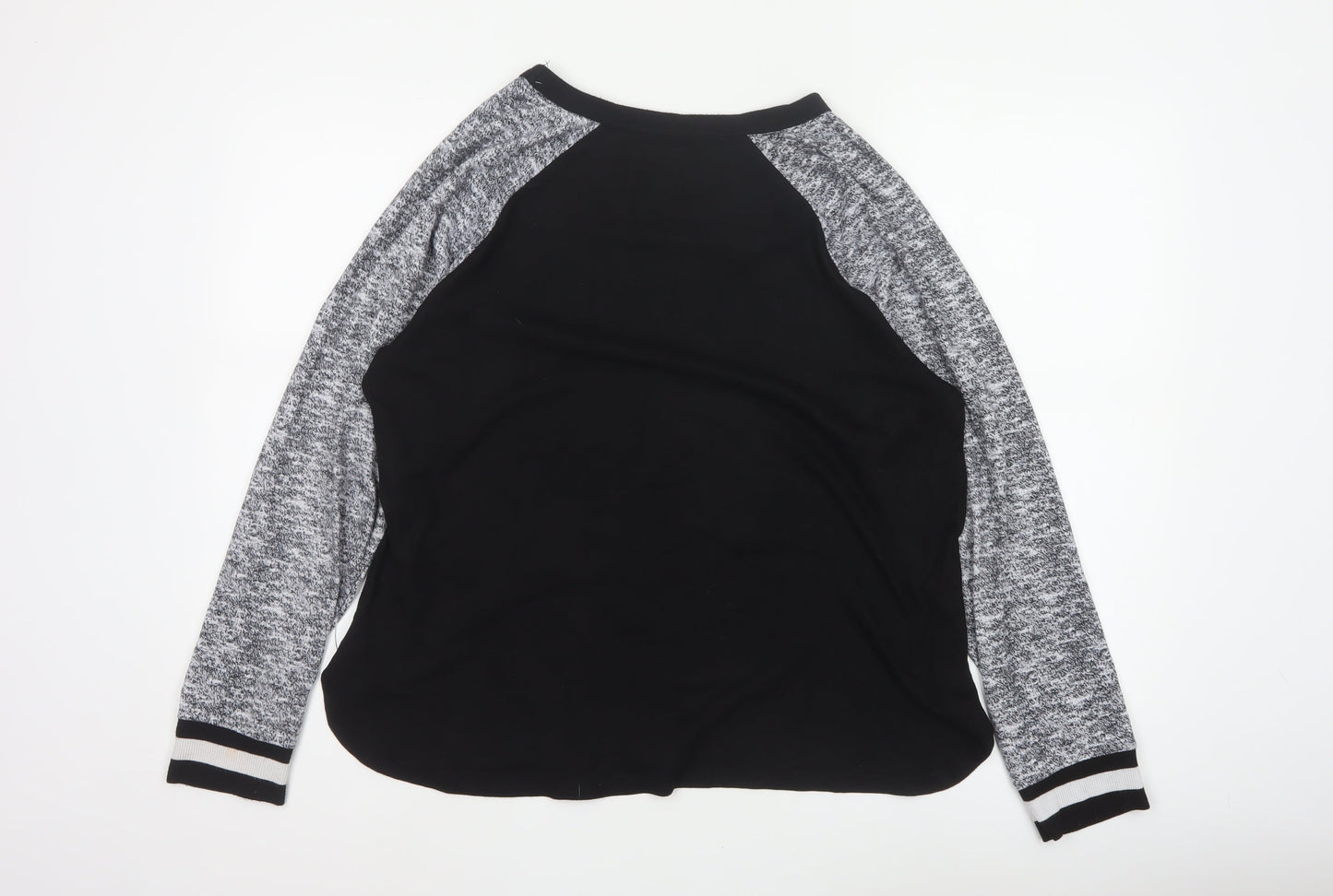 DKNY Women Black Grey L Jersey Raglan Long Sleeve T-Shirt