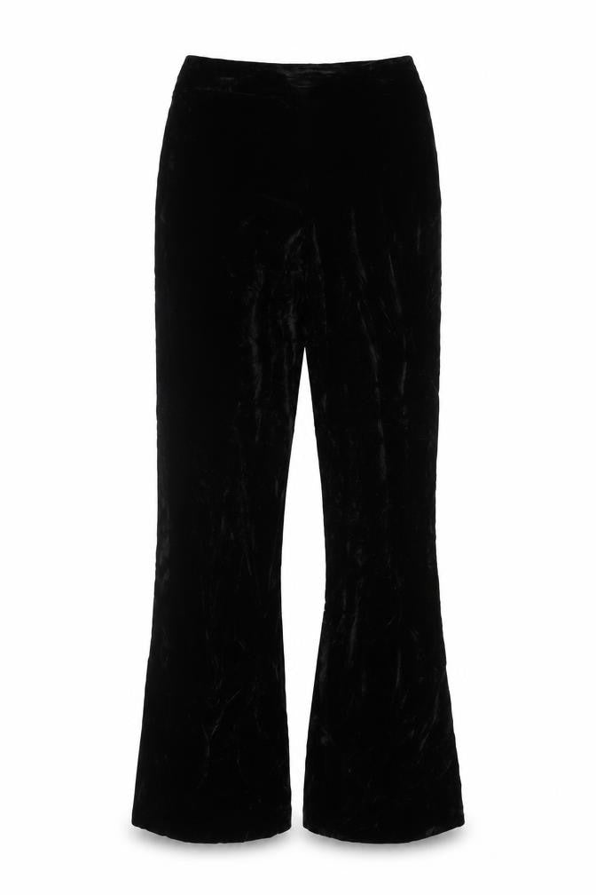 Zara Women Black M Velvet Flared Trousers Party Wide Leg