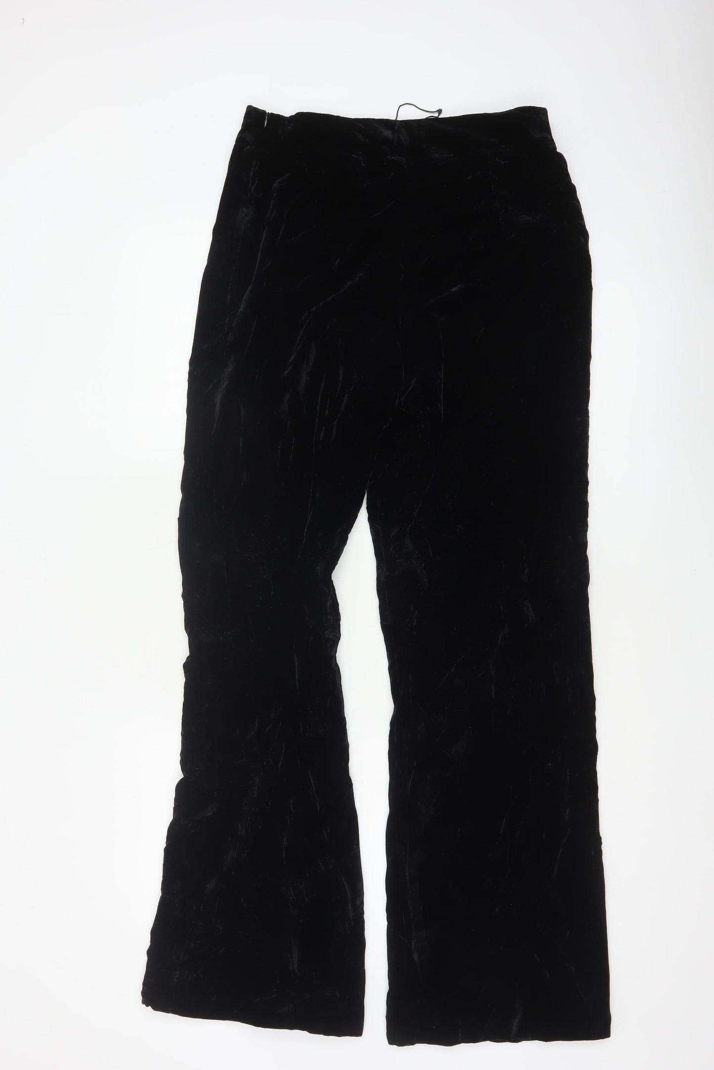 Zara Women Black M Velvet Flared Trousers Party Wide Leg