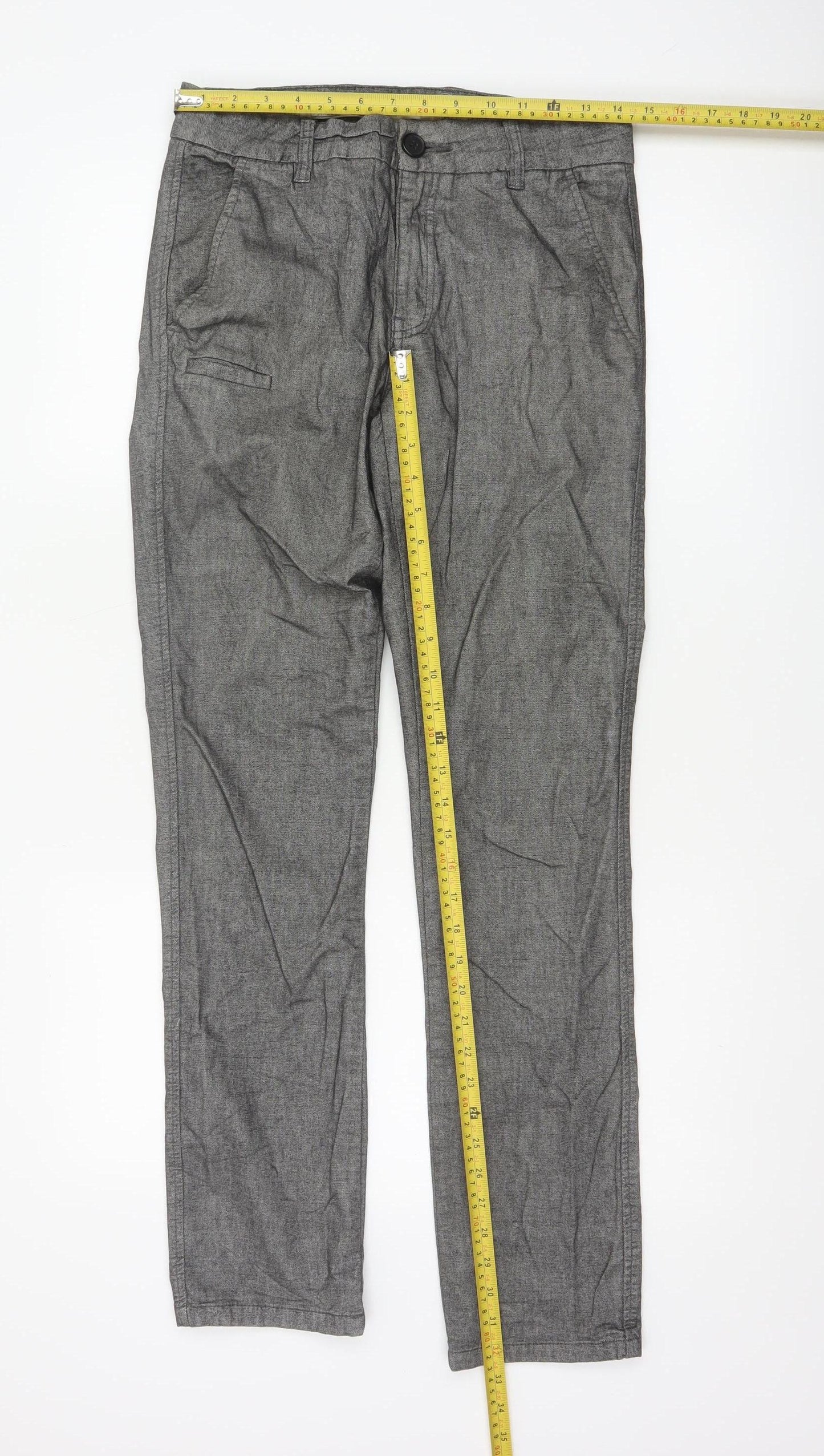 Ezekiel Men’s Grey 30 Slim Tapered Chino Trousers Stretch