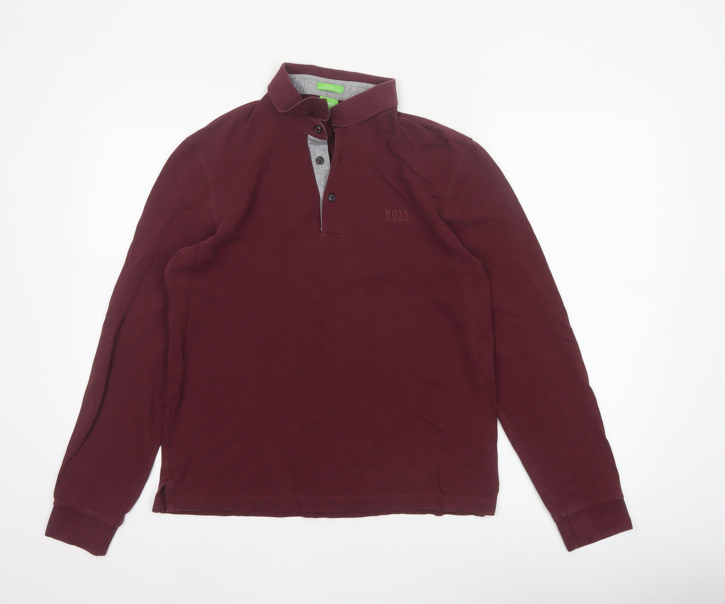 Hugo Boss Men’s Red M Long Sleeve Cotton Logo Polo Shirt