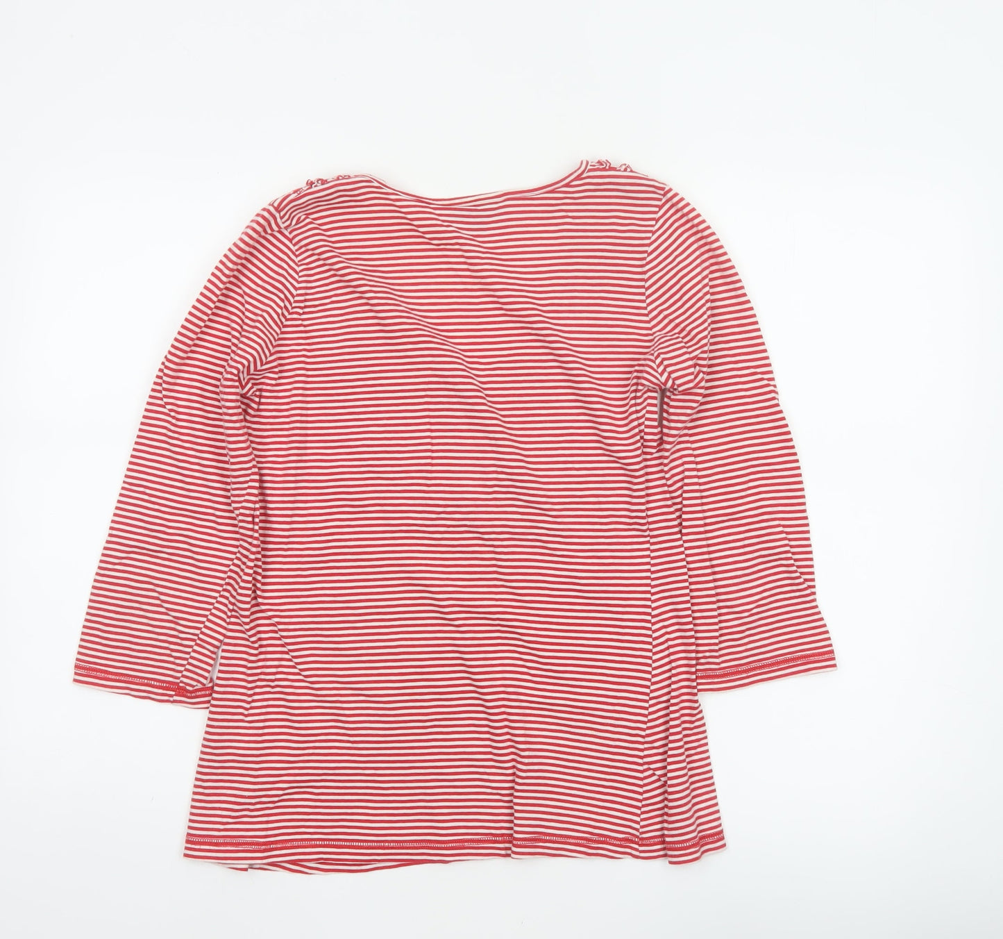 Warehouse Women Red Striped UK 14 Basic Ruffle Cotton 3/4 Sleeve Top