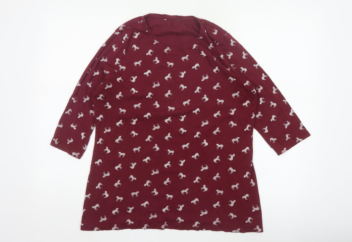 Marks & Spencer Women Red UK 16 Horse Print 3/4 Sleeve T-Shirt