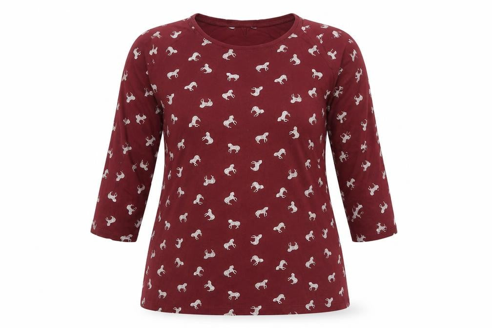 Marks & Spencer Women Red UK 16 Horse Print 3/4 Sleeve T-Shirt