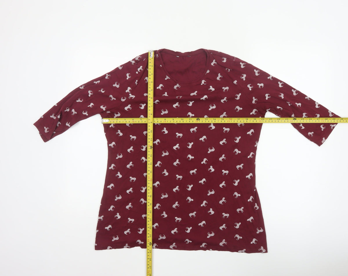 Marks & Spencer Women Red UK 16 Horse Print 3/4 Sleeve T-Shirt