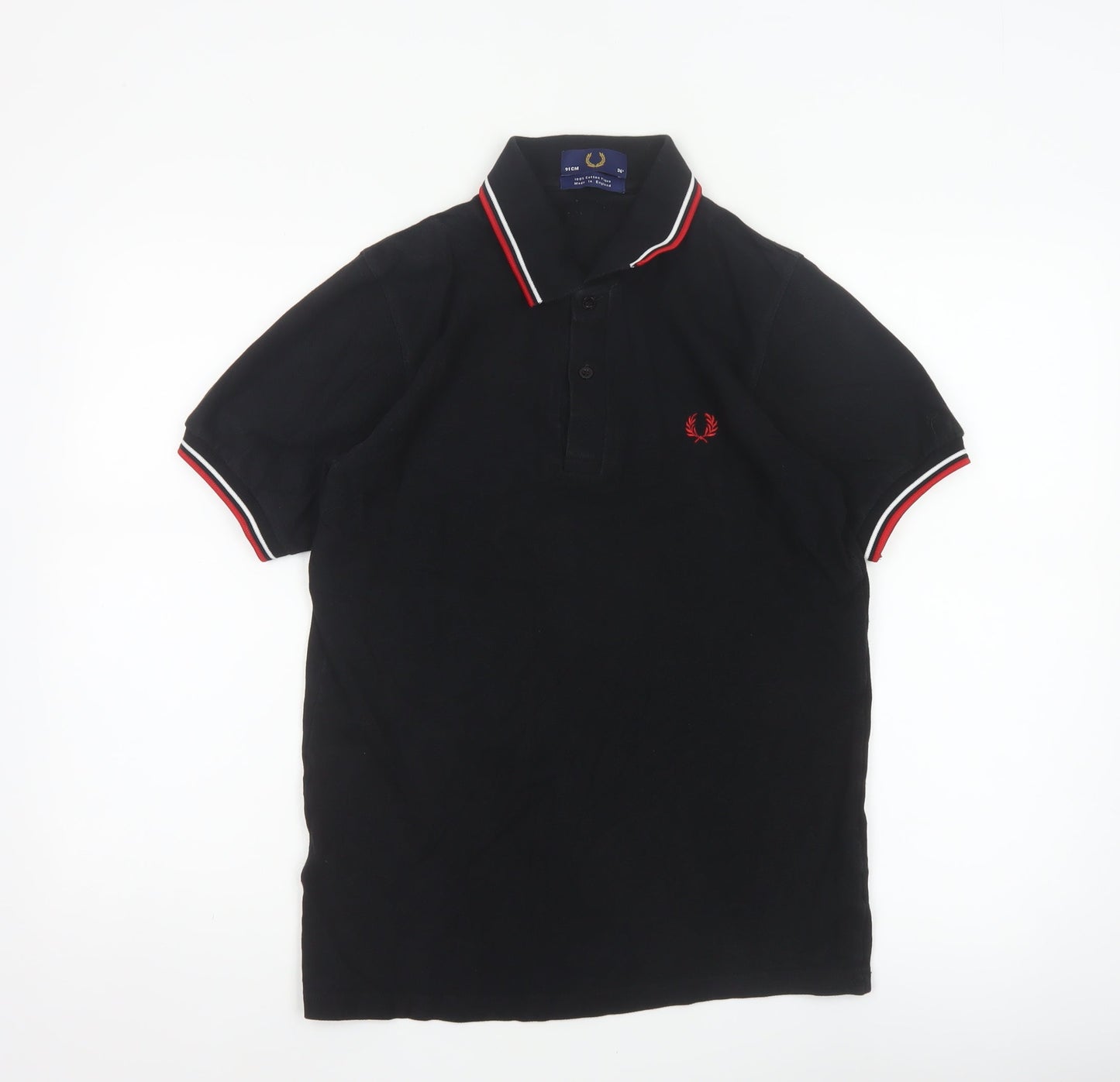 Fred Perry Men's Black S Cotton Piqué Polo Shirt Red Trim