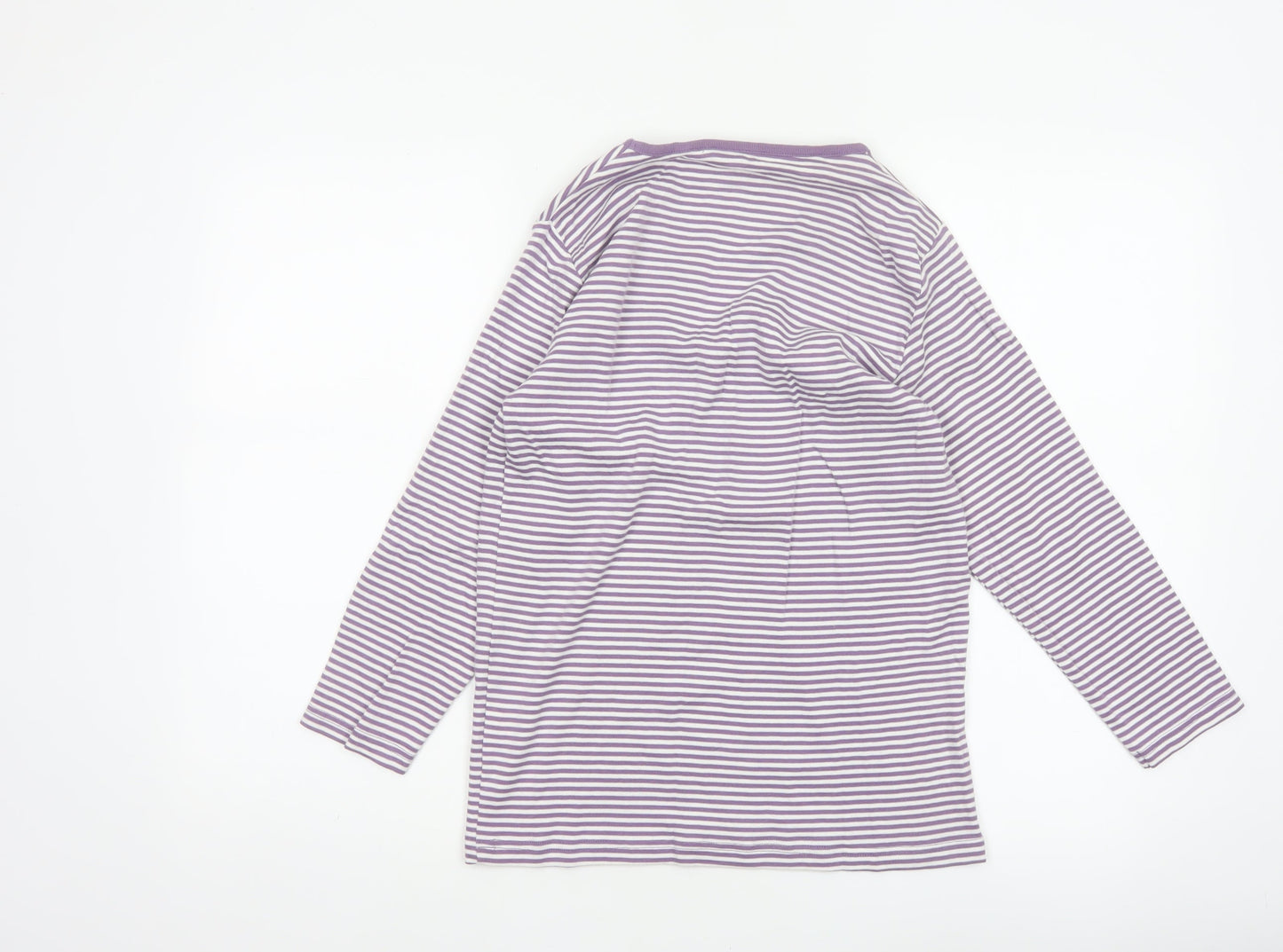 Cotton Traders Women Purple White Stripe V-Neck Cotton Top Size 12