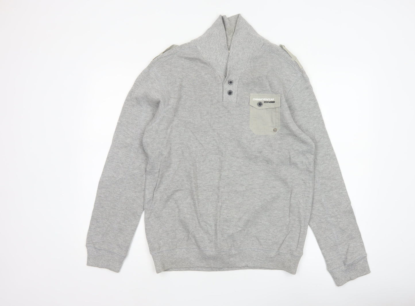 Dissident Men Grey M Military Style Henley Long Sleeve Cotton Top
