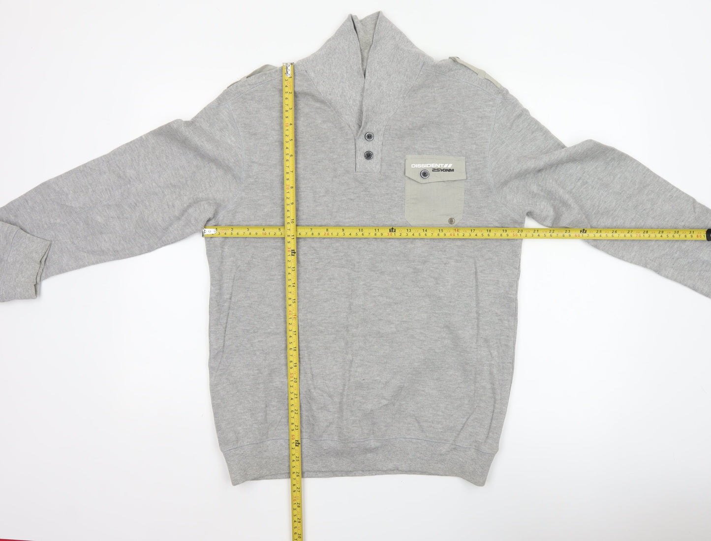 Dissident Men Grey M Military Style Henley Long Sleeve Cotton Top