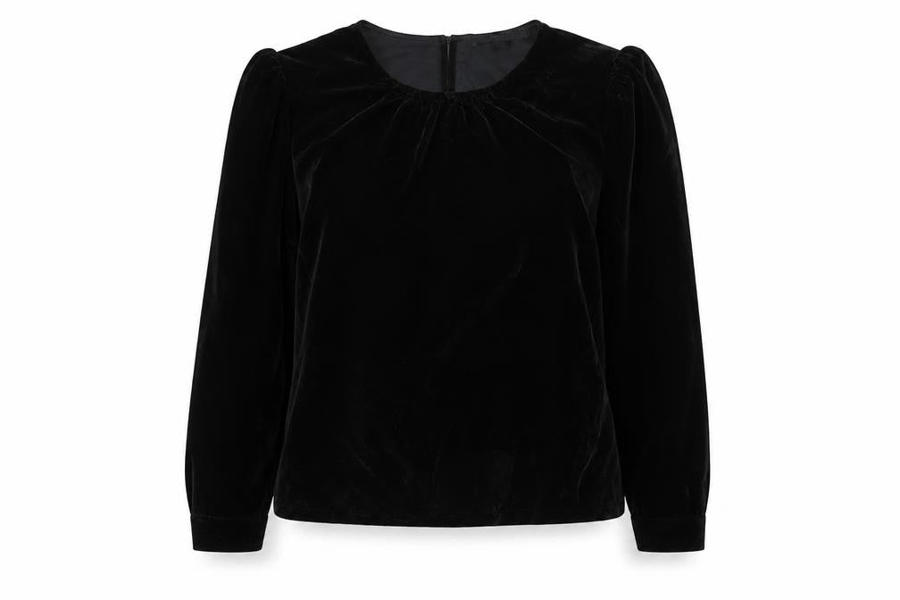 Next Women Black Velvet Balloon Sleeve Round Neck Blouse UK 12