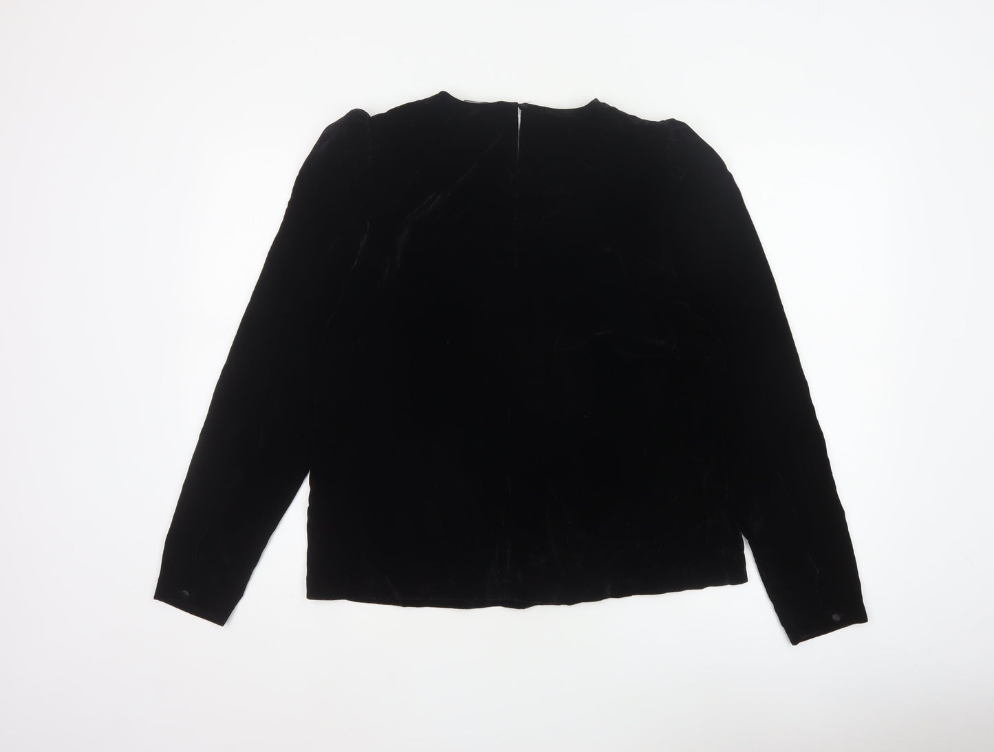 Next Women Black Velvet Balloon Sleeve Round Neck Blouse UK 12
