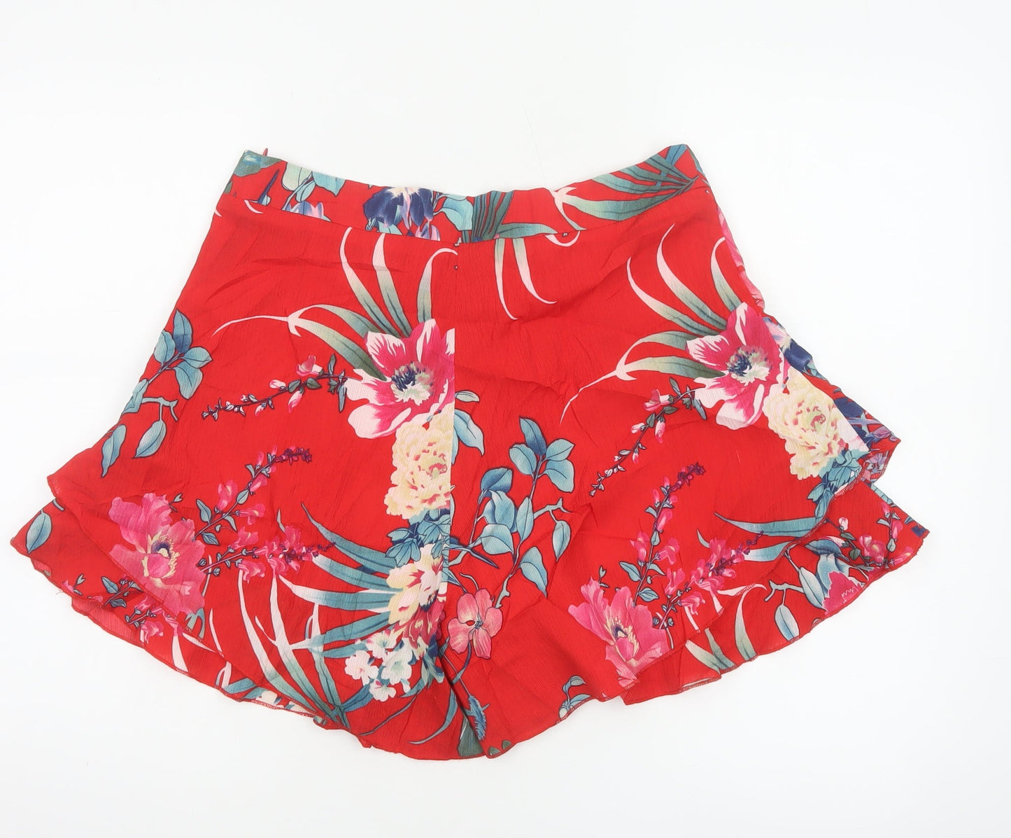 Boohoo Women’s Red Floral Tropical Ruffle Wrap Shorts UK 14