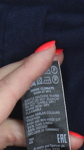 Marks and Spencer Women’s Navy Blue UK 6 Short Linen Cargo Trousers