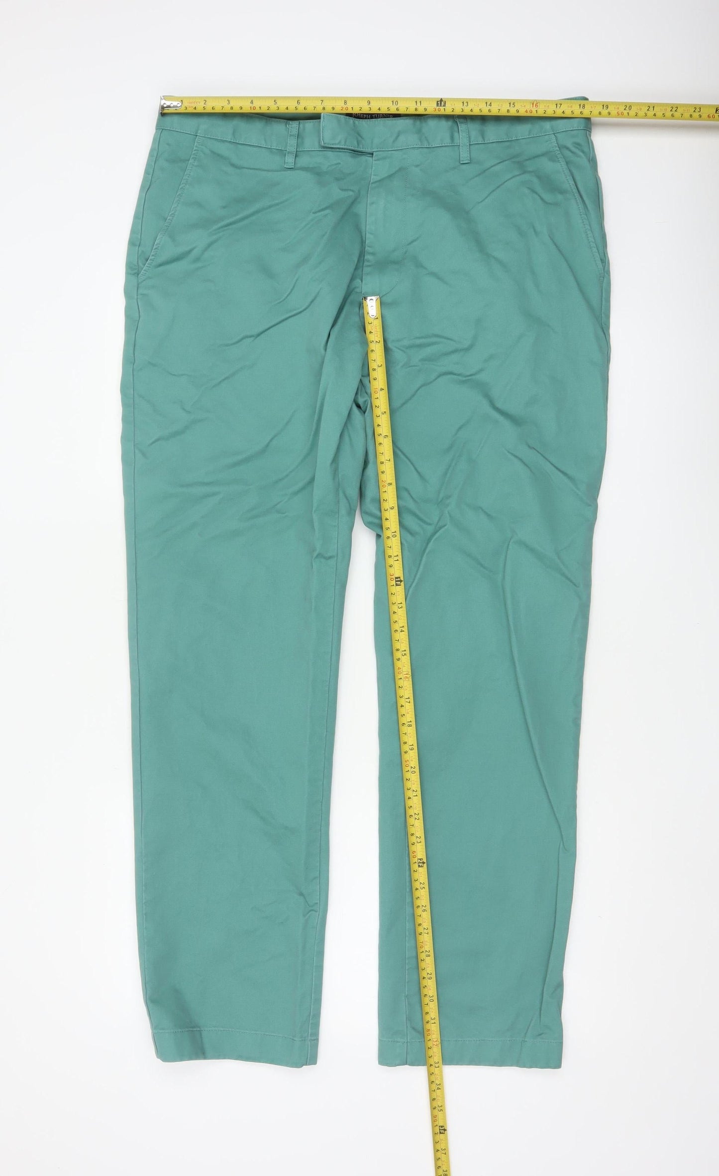 Joseph Turner Men’s Green 38R Cotton Straight Chino Trousers