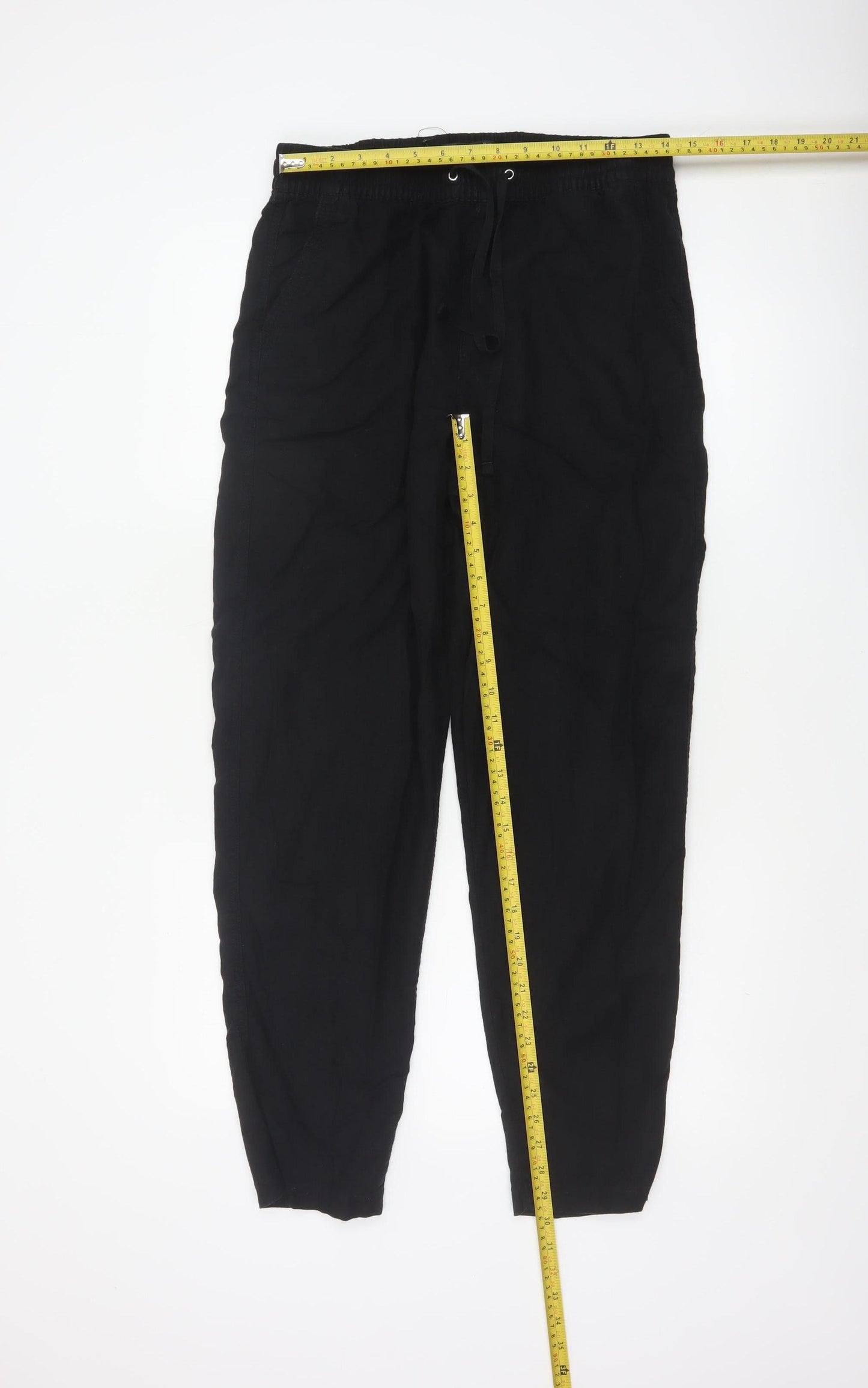 Marks and Spencer Women Black UK 12 Long Linen Blend Jogger Trousers