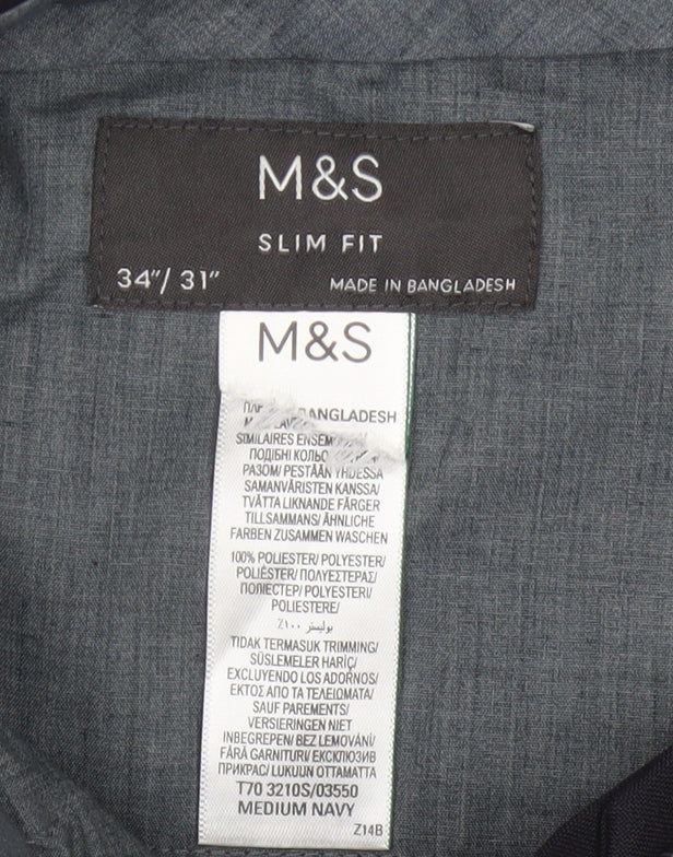 Marks and Spencer Men's Navy 34/31 Slim Fit Dress Trousers