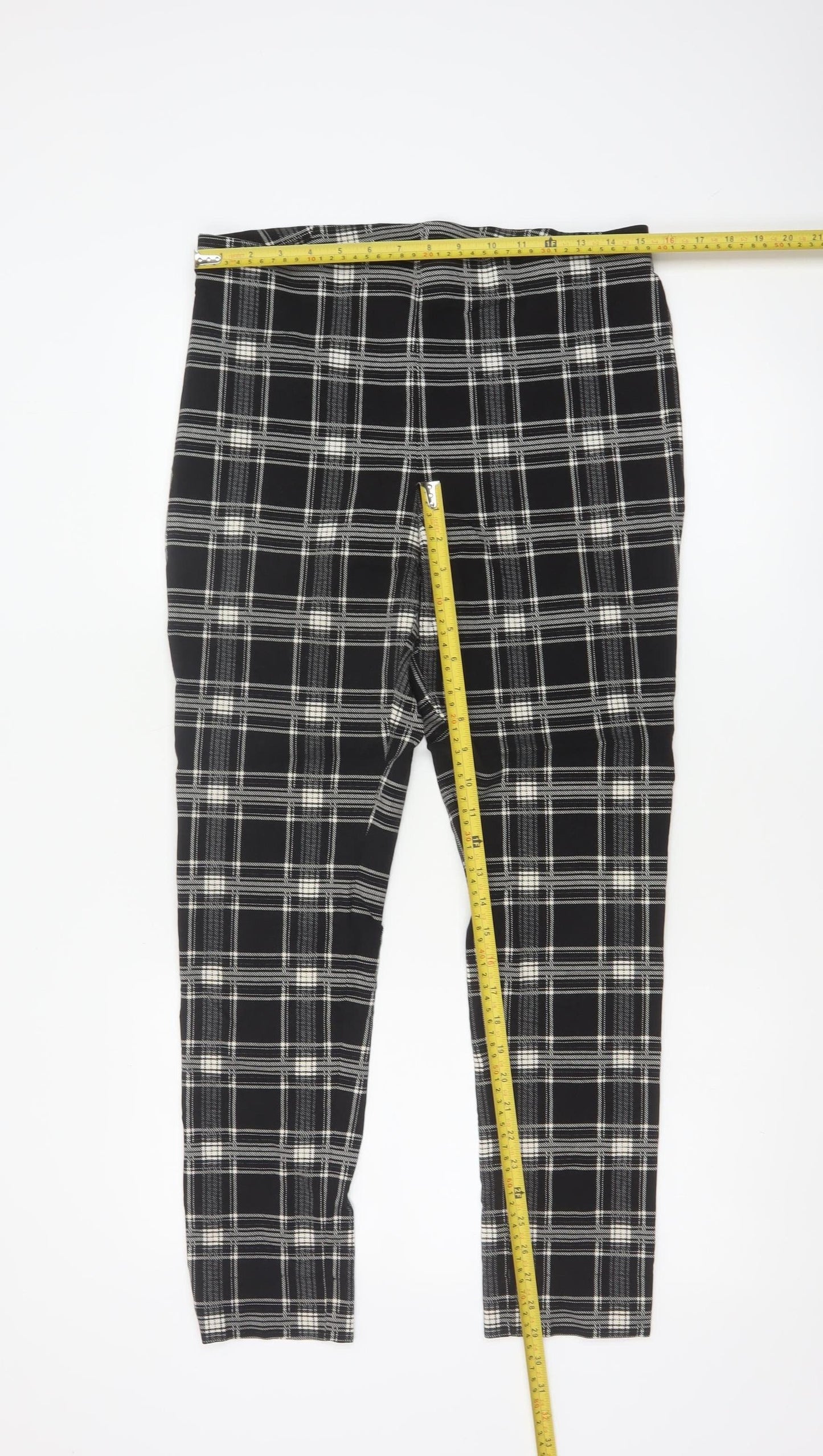 Roman Women Black White Check Stretch Leggings UK 16