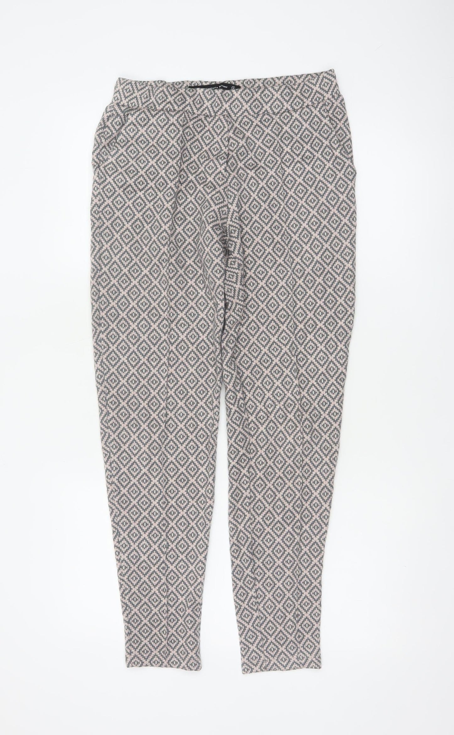 Next Women Grey Pink Geometric Tapered Trousers UK 8