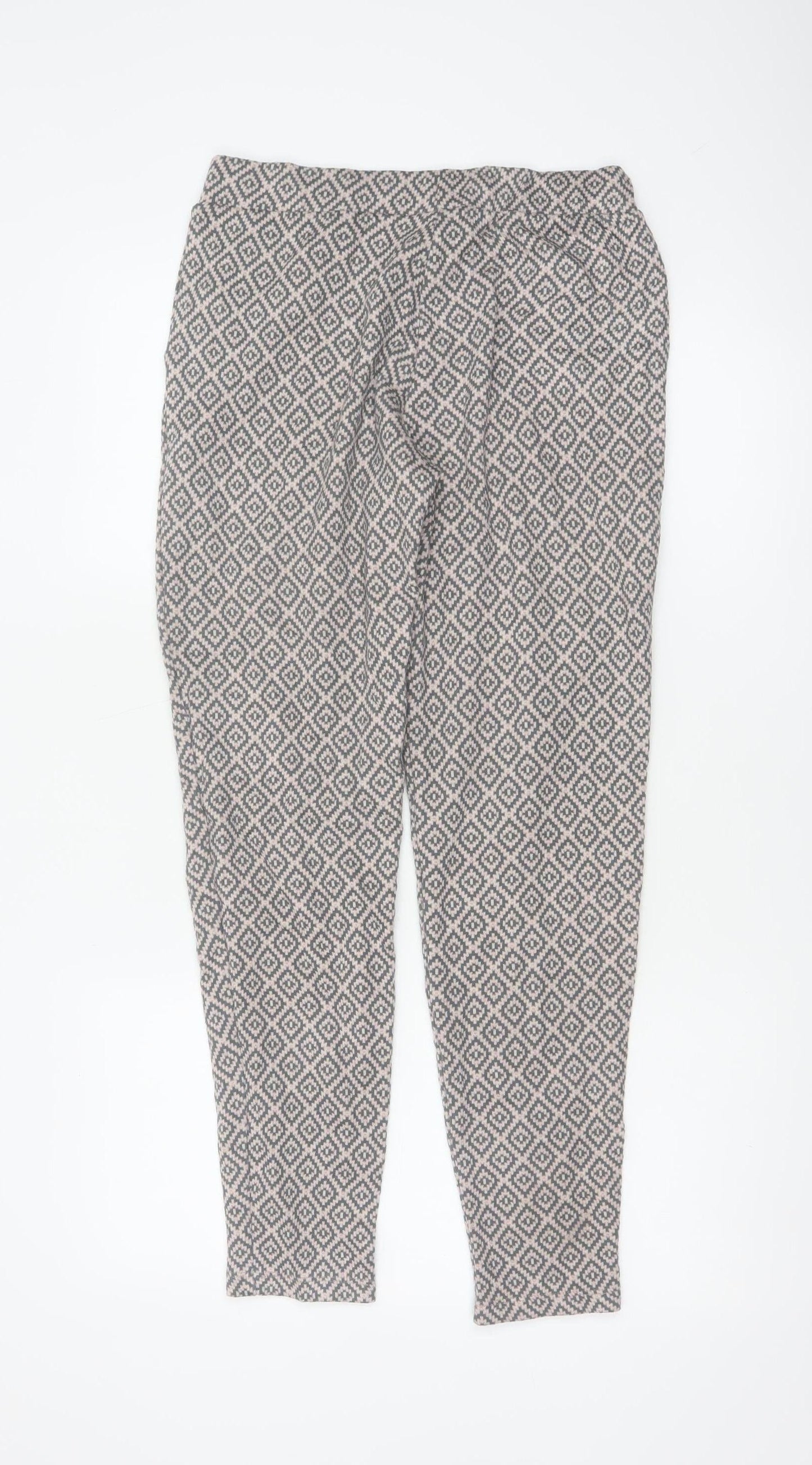 Next Women Grey Pink Geometric Tapered Trousers UK 8